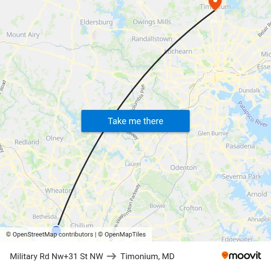 Military Rd Nw+31 St NW to Timonium, MD map