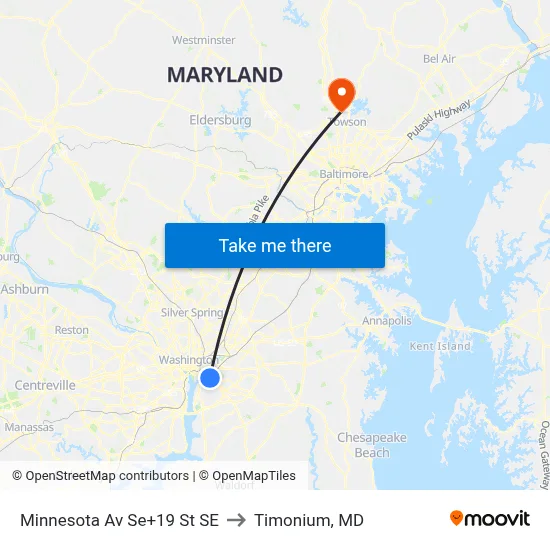Minnesota Av Se+19 St SE to Timonium, MD map