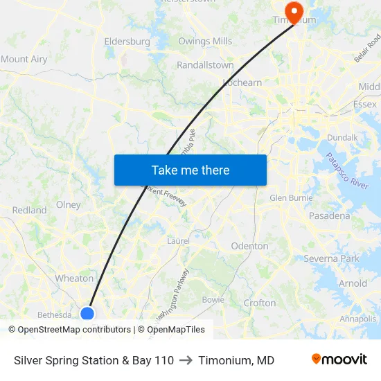 Silver Spring Station & Bay 110 to Timonium, MD map