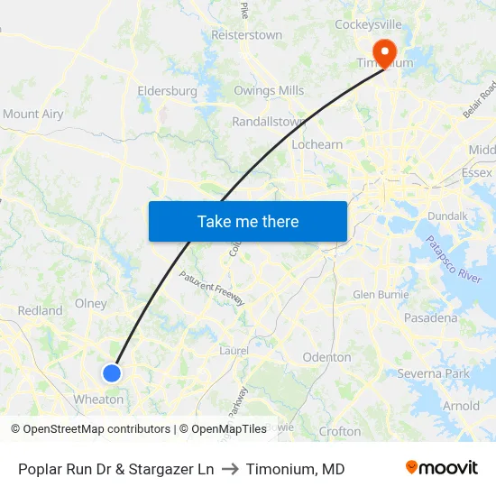 Poplar Run Dr & Stargazer Ln to Timonium, MD map