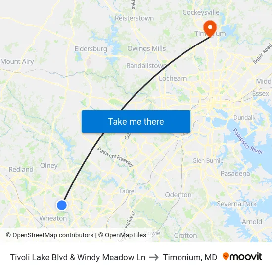 Tivoli Lake Blvd & Windy Meadow Ln to Timonium, MD map