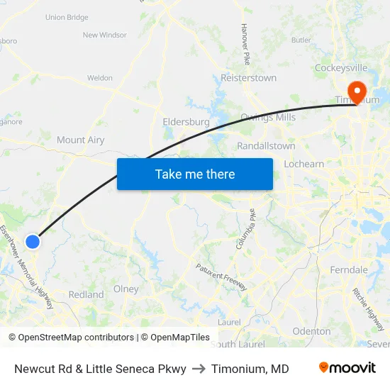 Newcut Rd & Little Seneca Pkwy to Timonium, MD map