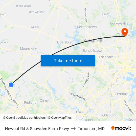 Newcut Rd & Snowden Farm Pkwy to Timonium, MD map