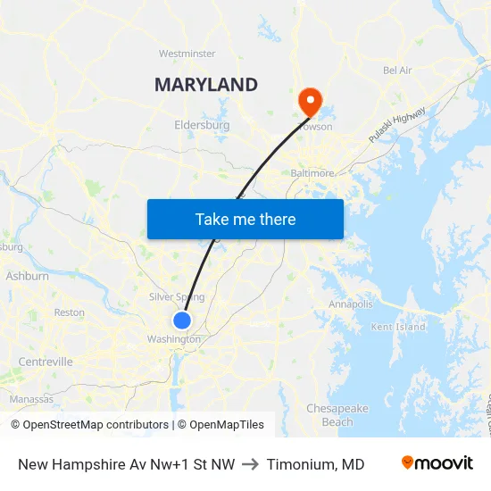 New Hampshire Av Nw+1 St NW to Timonium, MD map