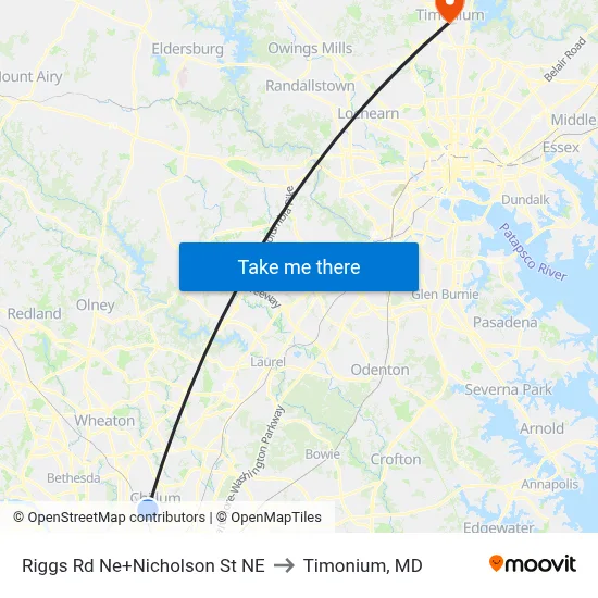 Riggs Rd Ne+Nicholson St NE to Timonium, MD map