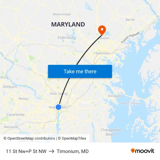 11 St Nw+P St NW to Timonium, MD map