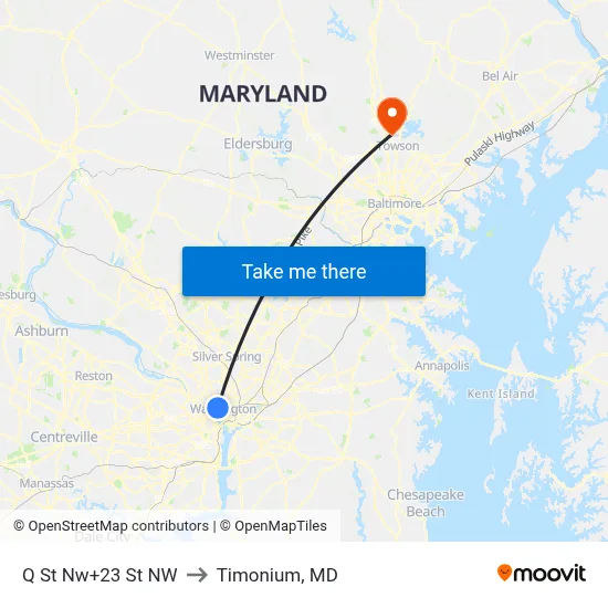 Q St Nw+23 St NW to Timonium, MD map