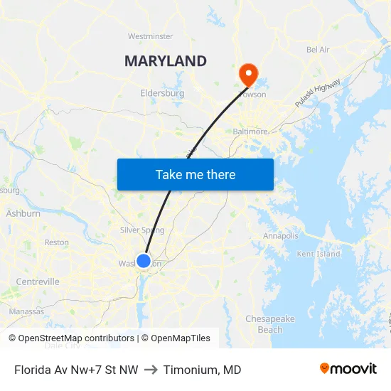 Florida Av Nw+7 St NW to Timonium, MD map