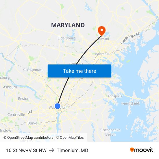 16 St Nw+V St NW to Timonium, MD map
