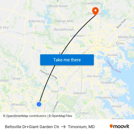 Beltsville Dr+Giant Garden Ctr to Timonium, MD map