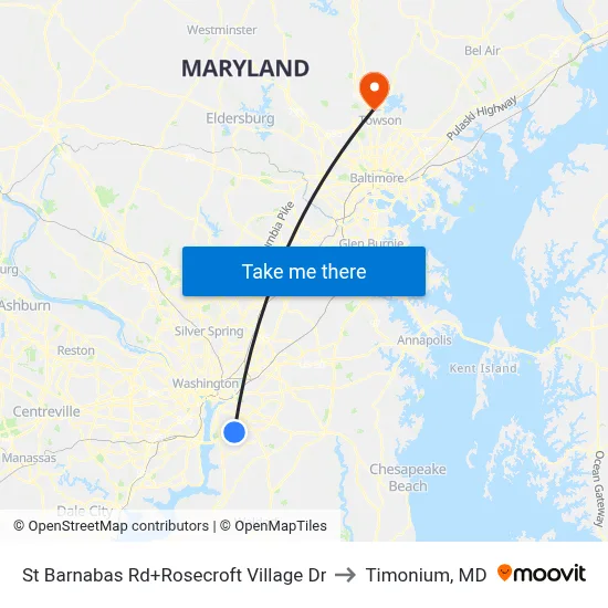 St Barnabas Rd+Rosecroft Village Dr to Timonium, MD map