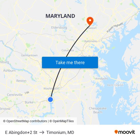 E Abingdon+2 St to Timonium, MD map