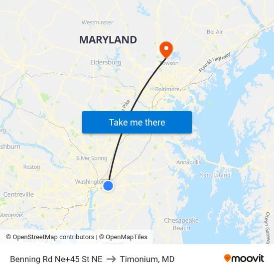 Benning Rd Ne+45 St NE to Timonium, MD map