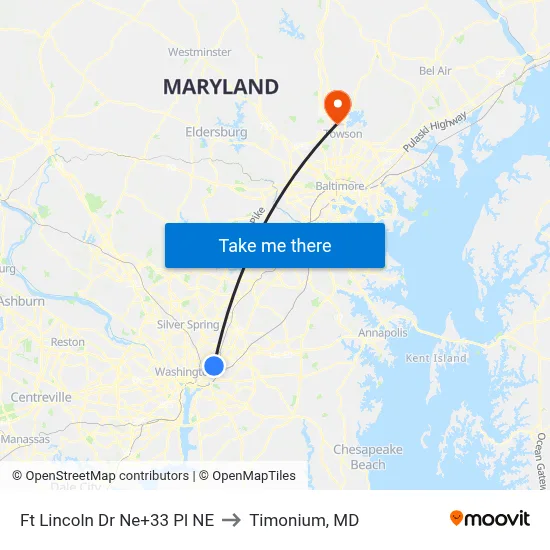 Ft Lincoln Dr Ne+33 Pl NE to Timonium, MD map