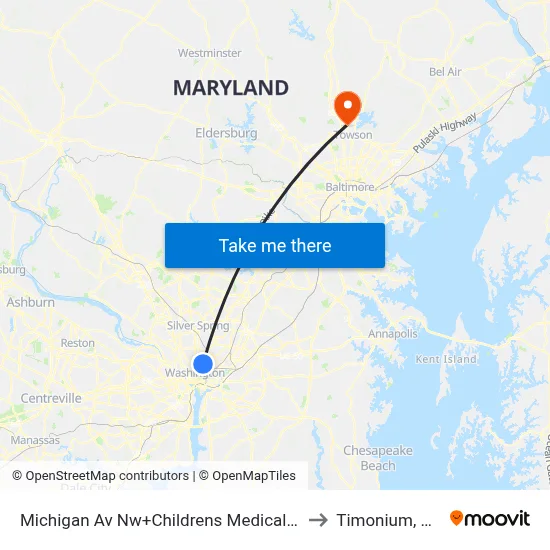 Michigan Av Nw+Childrens Medical Ctr to Timonium, MD map