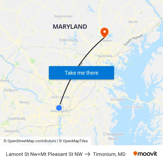 Lamont St Nw+Mt Pleasant St NW to Timonium, MD map