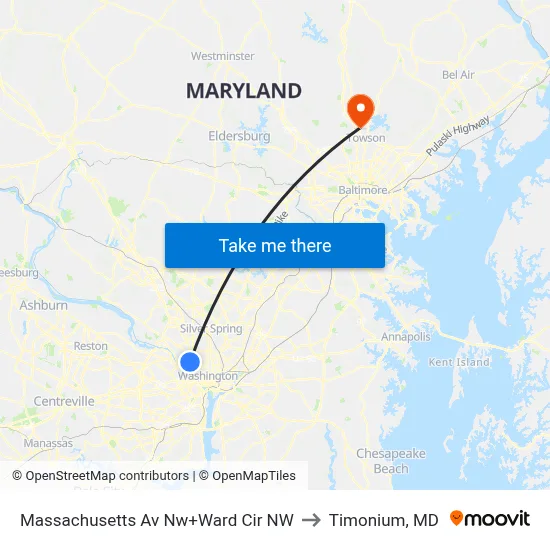 Massachusetts Av Nw+Ward Cir NW to Timonium, MD map