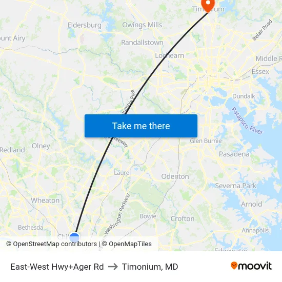 East-West Hwy+Ager Rd to Timonium, MD map