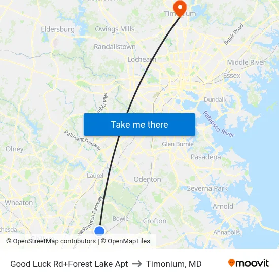 Good Luck Rd+Forest Lake Apt to Timonium, MD map