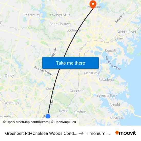 Greenbelt Rd+Chelsea Woods Condos to Timonium, MD map