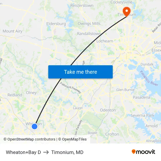 Wheaton+Bay D to Timonium, MD map