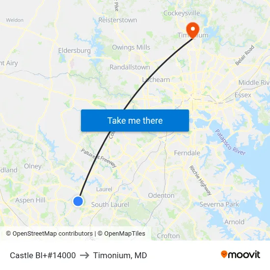 Castle Bl+#14000 to Timonium, MD map