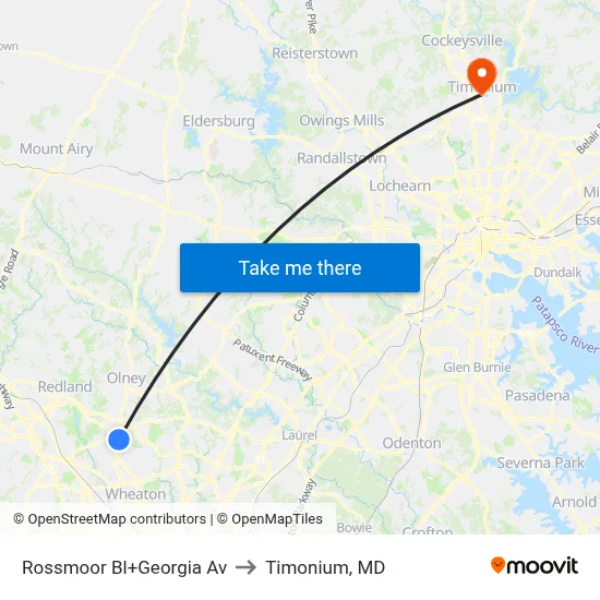 Rossmoor Bl+Georgia Av to Timonium, MD map