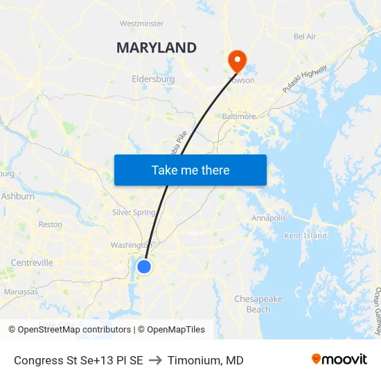 Congress St Se+13 Pl SE to Timonium, MD map