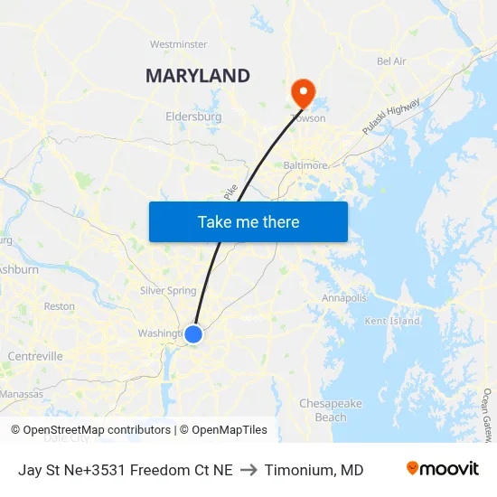 Jay St Ne+3531 Freedom Ct NE to Timonium, MD map