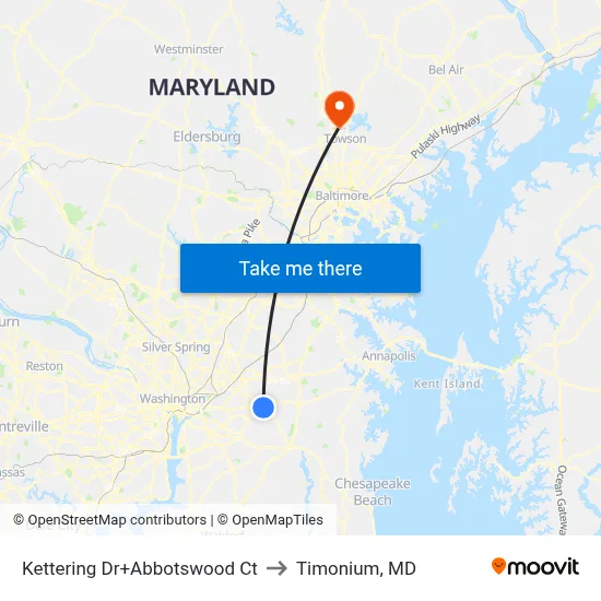 Kettering Dr+Abbotswood Ct to Timonium, MD map