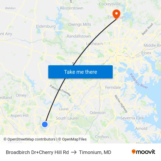 Broadbirch Dr+Cherry Hill Rd to Timonium, MD map