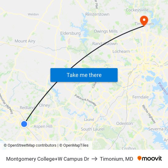 Montgomery College+W Campus Dr to Timonium, MD map