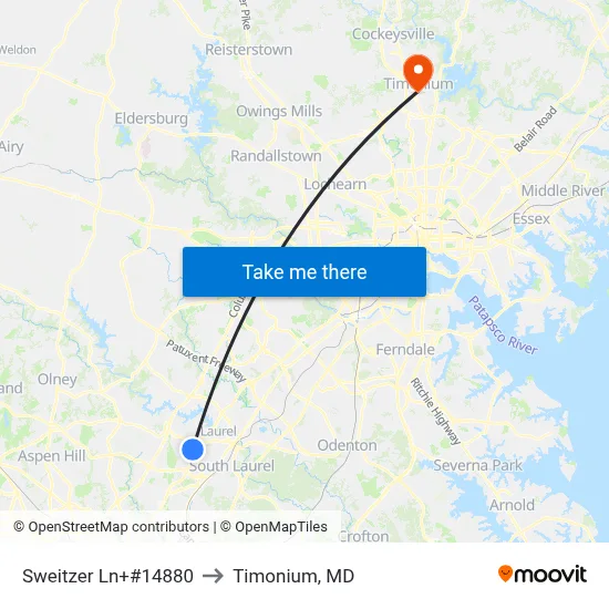 Sweitzer Ln+#14880 to Timonium, MD map