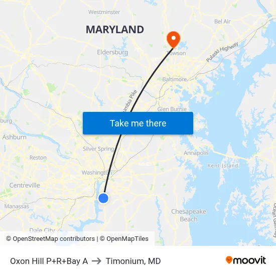 Oxon Hill P+R+Bay A to Timonium, MD map