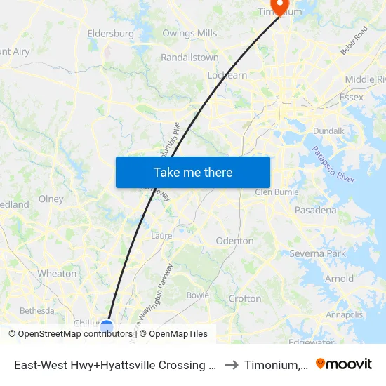 East-West Hwy+Hyattsville Crossing Entrance to Timonium, MD map