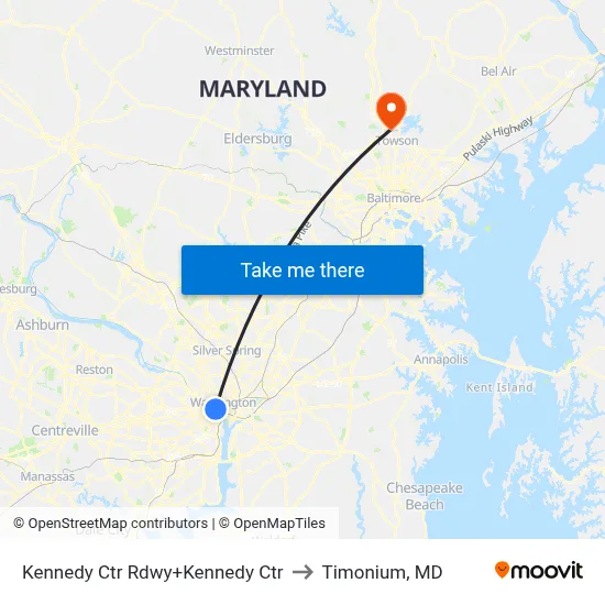 Kennedy Ctr Rdwy+Kennedy Ctr to Timonium, MD map