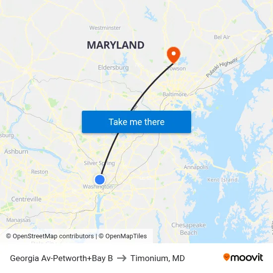Georgia Av-Petworth+Bay B to Timonium, MD map