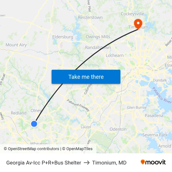Georgia Av-Icc P+R+Bus Shelter to Timonium, MD map