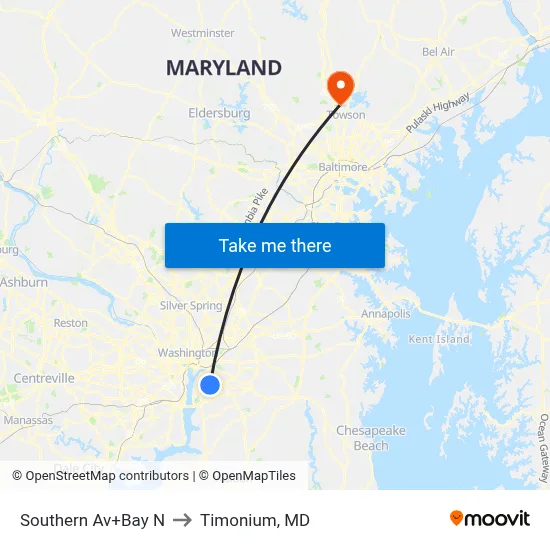 Southern Av+Bay N to Timonium, MD map