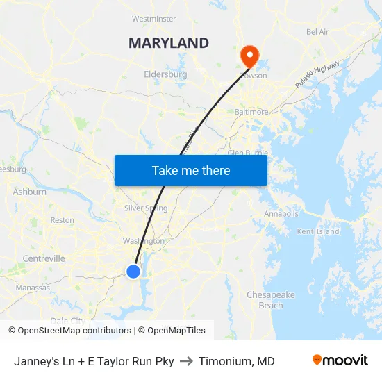 Janney's Ln + E Taylor Run Pky to Timonium, MD map