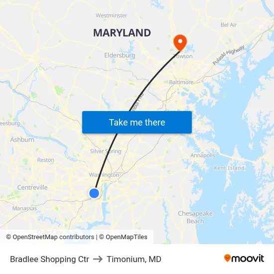 Bradlee Shopping Ctr to Timonium, MD map