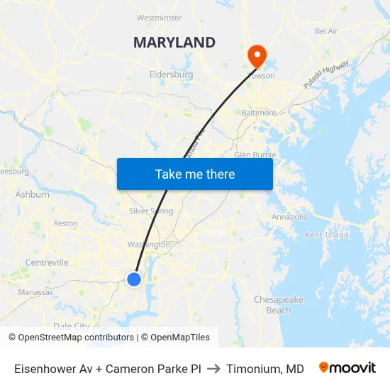 Eisenhower Av + Cameron Parke Pl to Timonium, MD map