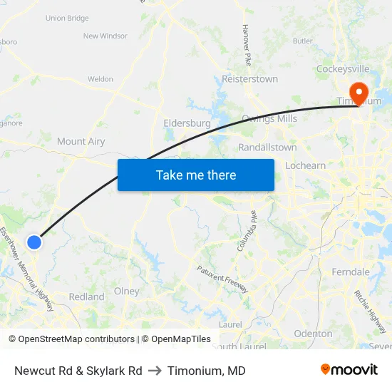 Newcut Rd & Skylark Rd to Timonium, MD map