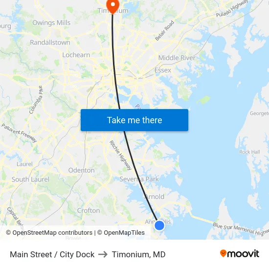 Main Street  / City Dock to Timonium, MD map