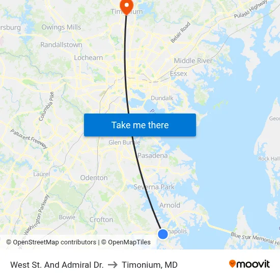 West St. And Admiral Dr. to Timonium, MD map