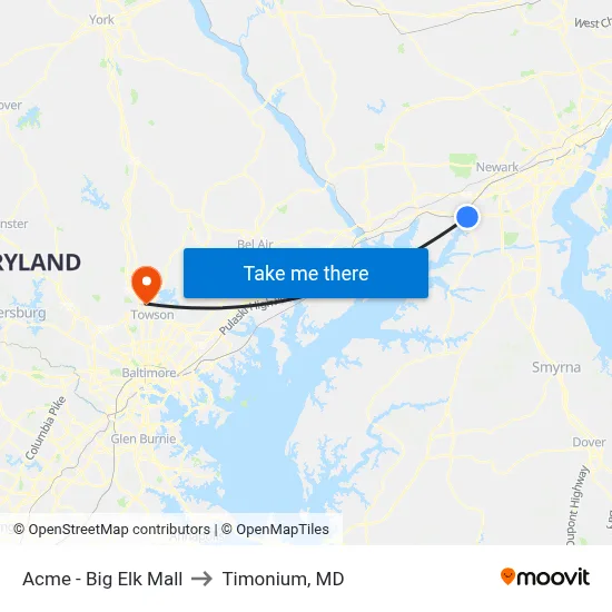 Acme - Big Elk Mall to Timonium, MD map
