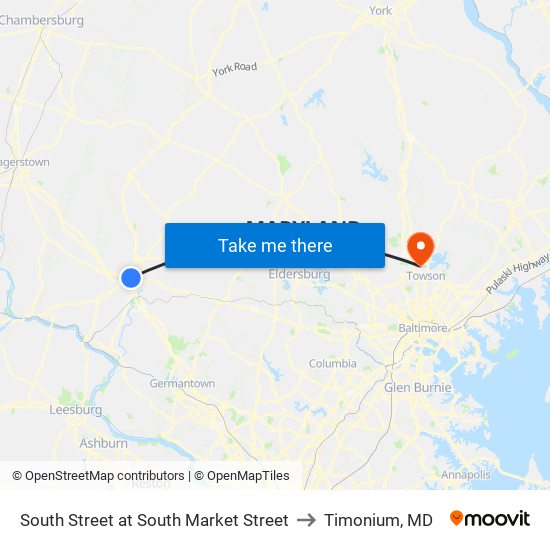 South Street at South Market Street to Timonium, MD map