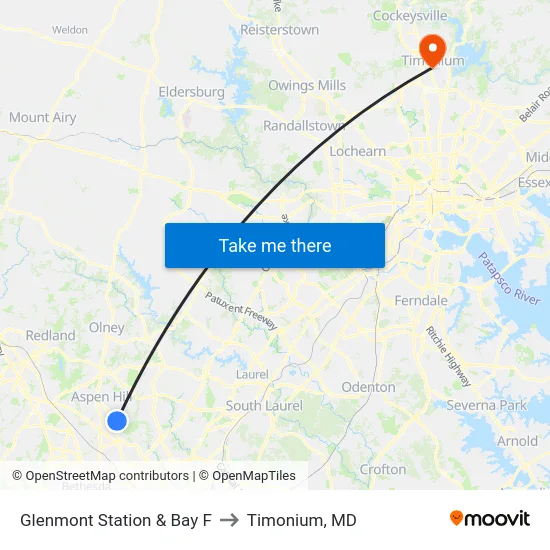 Glenmont Station & Bay F to Timonium, MD map