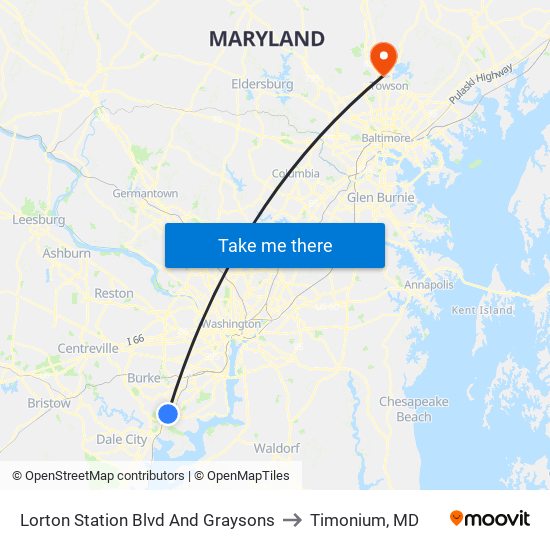 Lorton Station Blvd And Graysons to Timonium, MD map