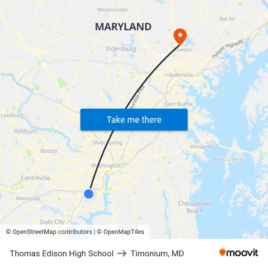 Thomas Edison High School to Timonium, MD map